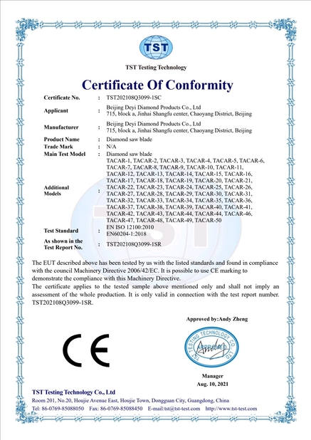 Chiny Beijing Deyi Diamond Products Co., Ltd. Certyfikaty